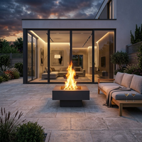 Brasero Bloc Piédestal 80 cm en situation sur terrasse avec flammes