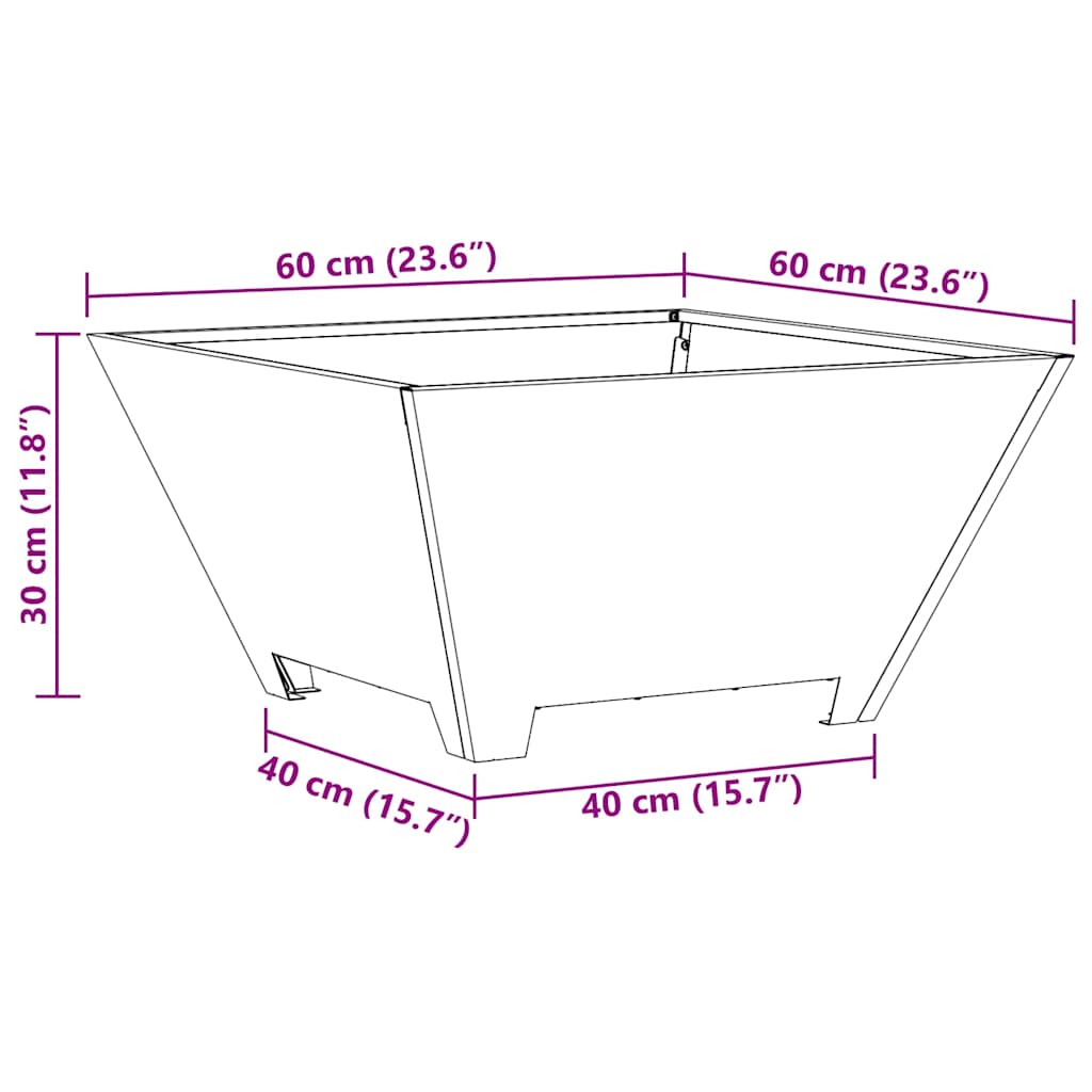 Brasero Trapèze Compact 60 cm schéma dimensions techniques