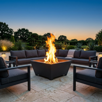 Brasero Trapèze Grand Format 80 cm en situation sur terrasse avec flammes