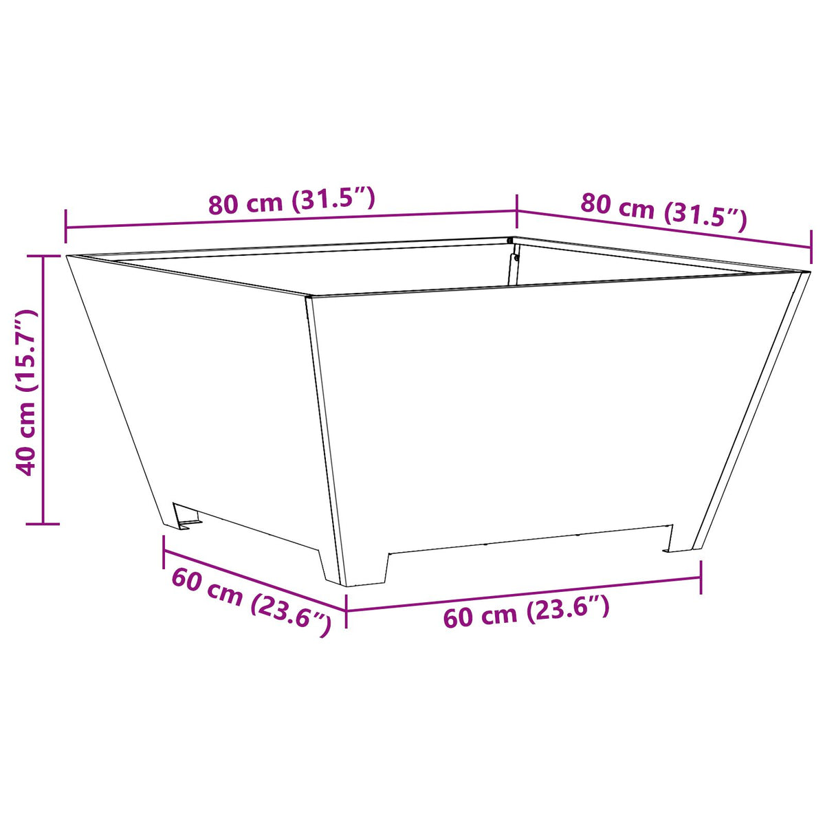 Brasero Trapèze Grand Format 80 cm schéma dimensions techniques