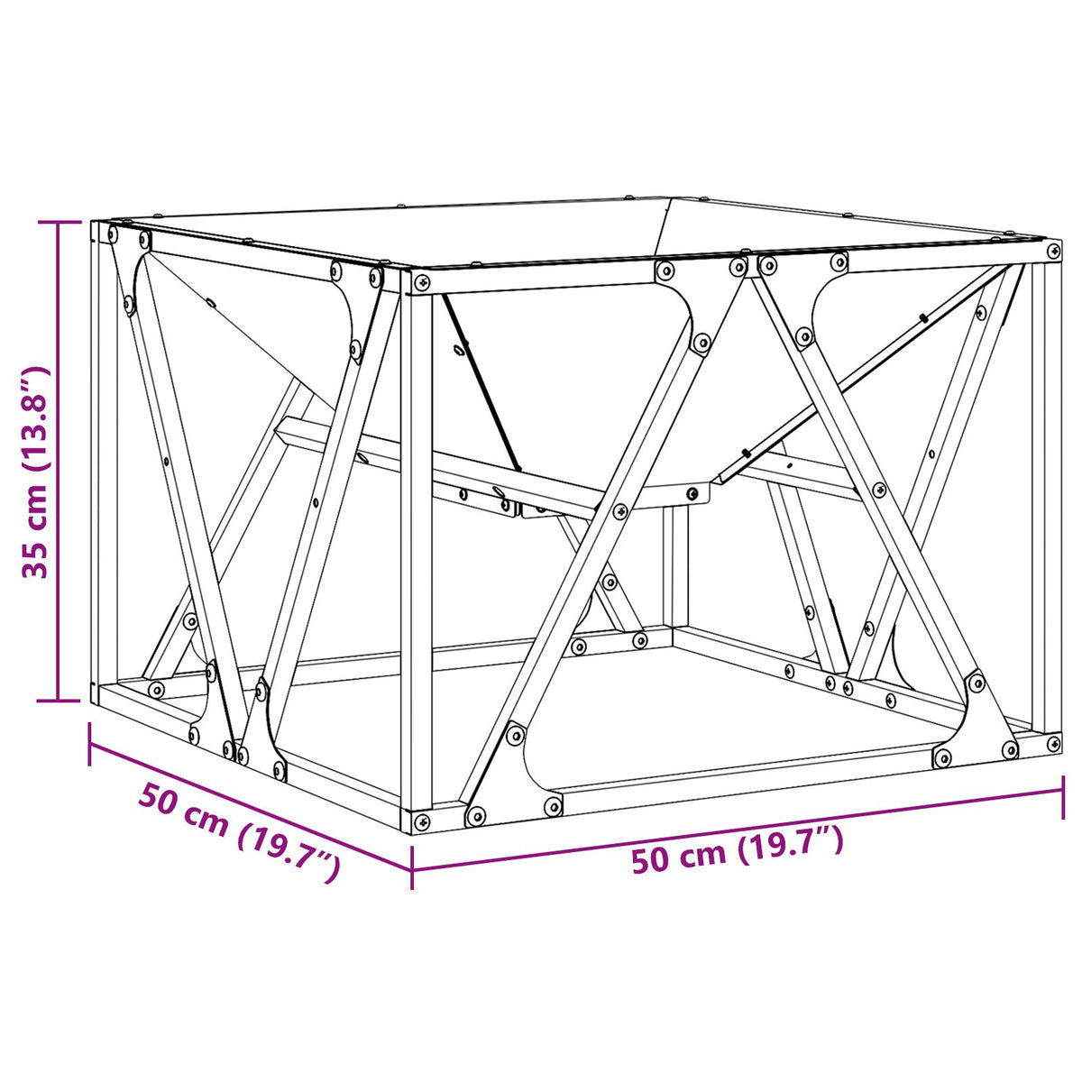 Brasero Géométrique X-Frame 50 cm schéma dimensions techniques