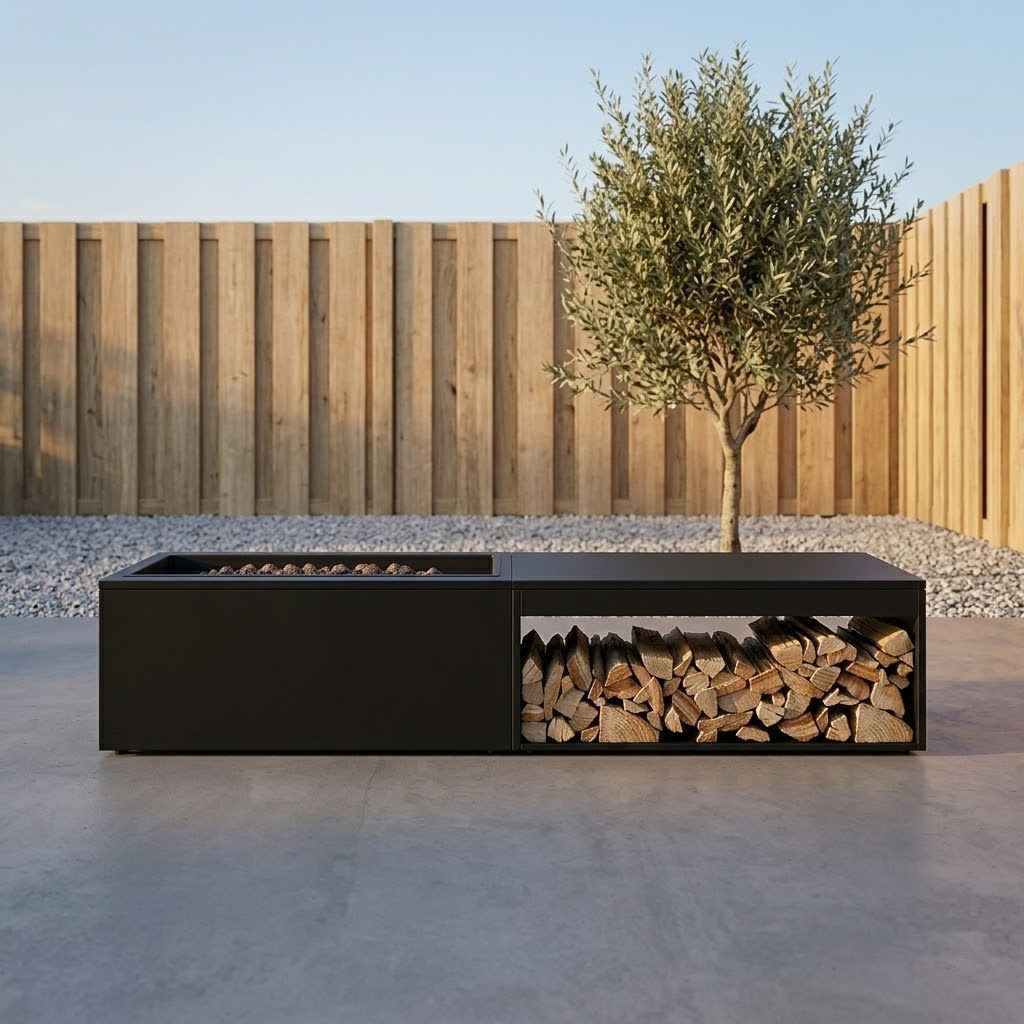 Brasero Rectangulaire XL 160 cm vue produit sans flammes