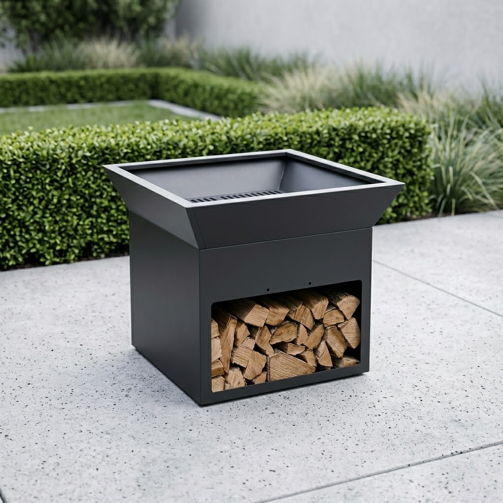 Brasero Cube Ouvert 50 cm vue produit sans flammes