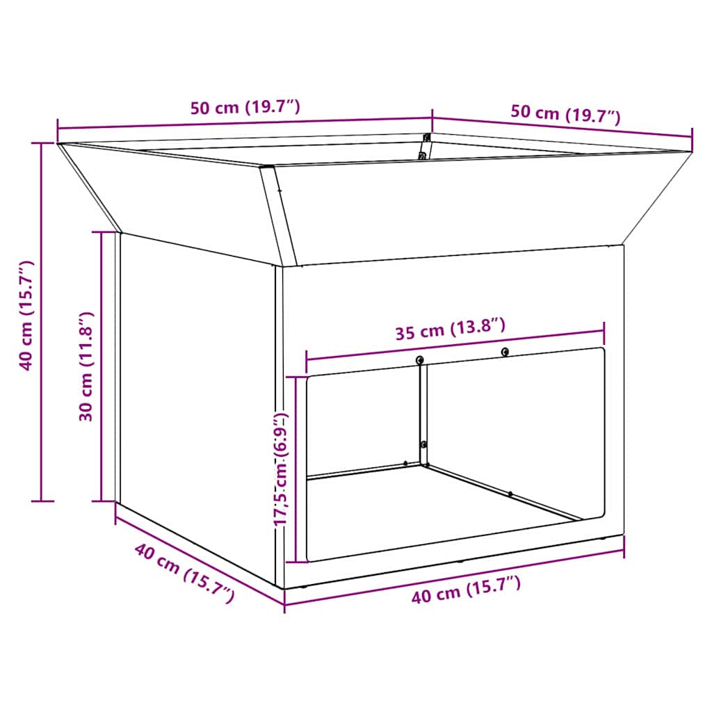 Brasero Cube Ouvert 50 cm schéma dimensions techniques